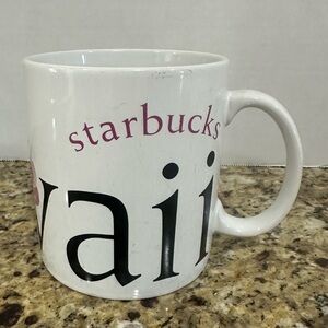 Starbucks White Mug with Black and Pink Lettering